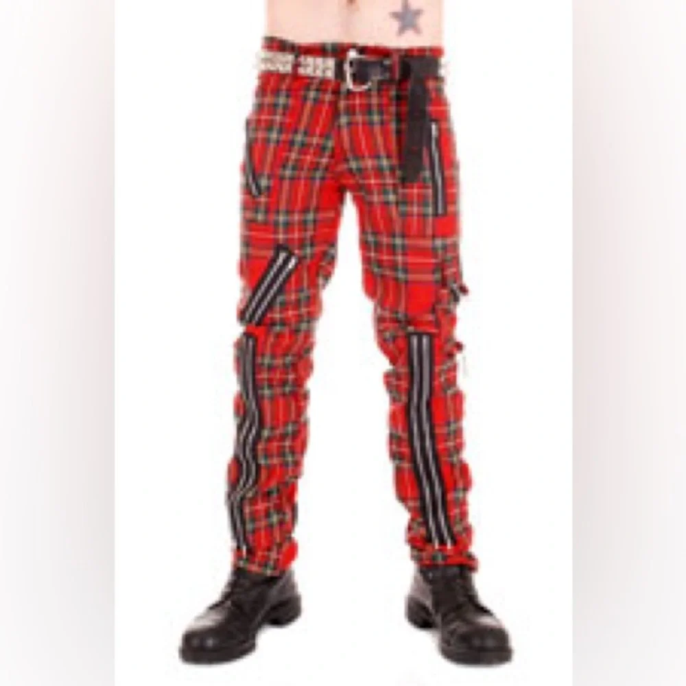 Tiger of London sz 32x32 red tartan wooly plaid bondage zip pants. - Picture 1 of 9